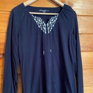 Eddie Bauer navy embroidered top